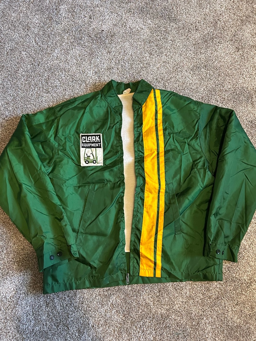 Clark Equipment Green Jacket with Yellow Stripe
